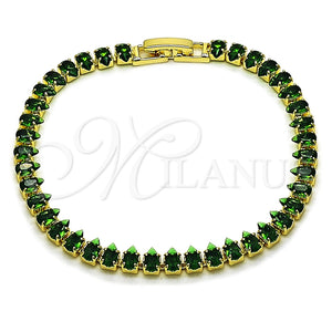 Pulsera Tennis 03.424.0008.2.07 Oro Laminado, Diseño de Gota, con Zirconia Cubica Verde, Pulido, Tono Dorado (Grosor 05 MM, 8 Pulgadas de Largo)
