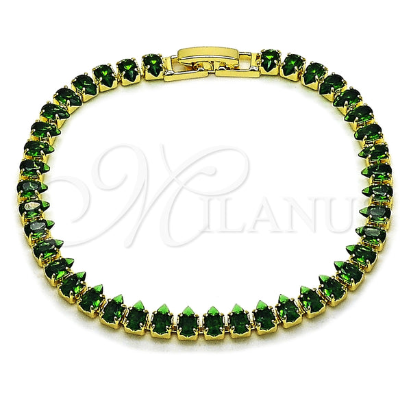 Pulsera Tennis 03.424.0008.2.07 Oro Laminado, Diseño de Gota, con Zirconia Cubica Verde, Pulido, Tono Dorado (Grosor 05 MM, 8 Pulgadas de Largo)
