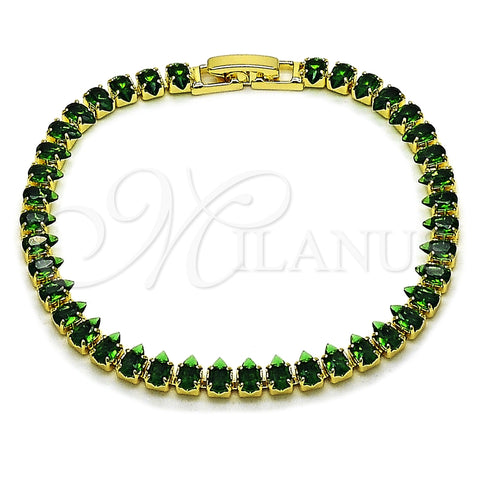 Pulsera Tennis 03.424.0008.2.07 Oro Laminado, Diseño de Gota, con Zirconia Cubica Verde, Pulido, Tono Dorado (Grosor 05 MM, 8 Pulgadas de Largo)