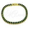 Pulsera Tennis 03.424.0008.2.07 Oro Laminado, Diseño de Gota, con Zirconia Cubica Verde, Pulido, Tono Dorado (Grosor 05 MM, 8 Pulgadas de Largo)