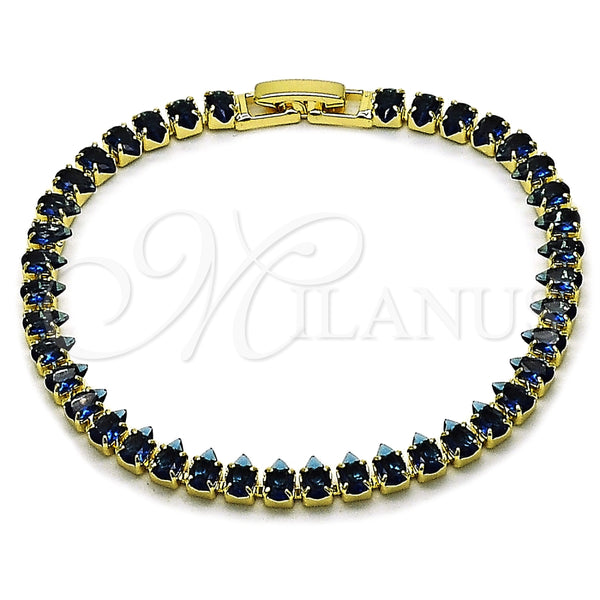 Pulsera Tennis 03.424.0008.3.07 Oro Laminado, Diseño de Gota, con Zirconia Cubica Zafiro Azul, Pulido, Tono Dorado (Grosor 05 MM, 8 Pulgadas de Largo)