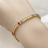Pulsera Tennis 03.424.0008.4.07 Oro Laminado, Diseño de Gota, con Zirconia Cubica Multicolor, Pulido, Tono Dorado (Grosor 05 MM, 8 Pulgadas de Largo)