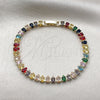 Pulsera Tennis 03.424.0008.4.07 Oro Laminado, Diseño de Gota, con Zirconia Cubica Multicolor, Pulido, Tono Dorado (Grosor 05 MM, 8 Pulgadas de Largo)