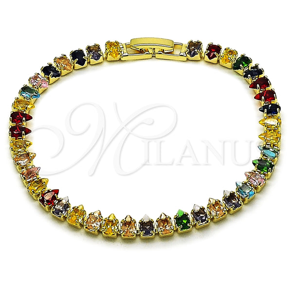 Pulsera Tennis 03.424.0008.4.07 Oro Laminado, Diseño de Gota, con Zirconia Cubica Multicolor, Pulido, Tono Dorado (Grosor 05 MM, 8 Pulgadas de Largo)