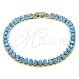 Pulsera Tennis 03.424.0008.5.07 Rodio Laminado, Diseño de Gota, con Zirconia Cubica Turquoise, Pulido, Rodinado (Grosor 05 MM, 8 Pulgadas de Largo)