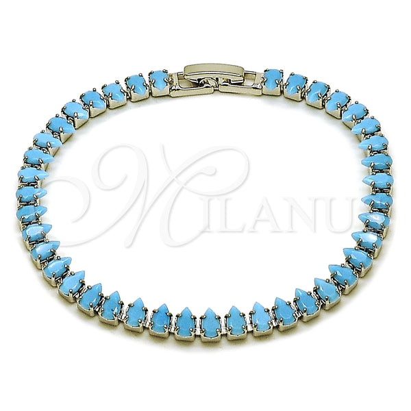 Pulsera Tennis 03.424.0008.5.07 Rodio Laminado, Diseño de Gota, con Zirconia Cubica Turquoise, Pulido, Rodinado (Grosor 05 MM, 8 Pulgadas de Largo)