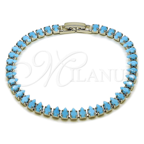 Pulsera Tennis 03.424.0008.5.07 Rodio Laminado, Diseño de Gota, con Zirconia Cubica Turquoise, Pulido, Rodinado (Grosor 05 MM, 8 Pulgadas de Largo)
