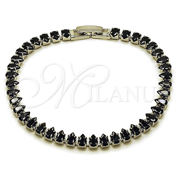 Pulsera Tennis 03.424.0008.6.07 Rodio Laminado, Diseño de Gota, con Zirconia Cubica Negro, Pulido, Rodinado (Grosor 05 MM, 8 Pulgadas de Largo)