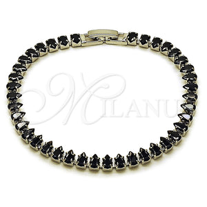 Pulsera Tennis 03.424.0008.6.07 Rodio Laminado, Diseño de Gota, con Zirconia Cubica Negro, Pulido, Rodinado (Grosor 05 MM, 8 Pulgadas de Largo)
