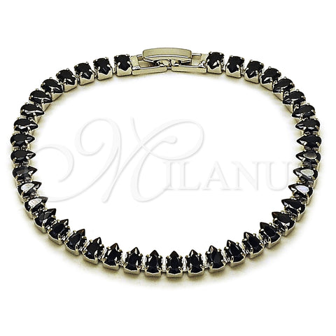 Pulsera Tennis 03.424.0008.6.07 Rodio Laminado, Diseño de Gota, con Zirconia Cubica Negro, Pulido, Rodinado (Grosor 05 MM, 8 Pulgadas de Largo)