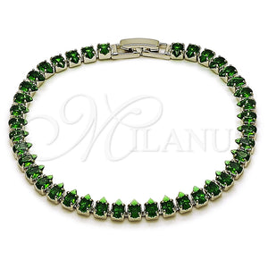 Pulsera Tennis 03.424.0008.7.07 Rodio Laminado, Diseño de Gota, con Zirconia Cubica Verde, Pulido, Rodinado (Grosor 05 MM, 8 Pulgadas de Largo)