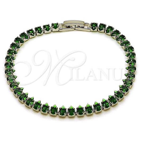 Pulsera Tennis 03.424.0008.7.07 Rodio Laminado, Diseño de Gota, con Zirconia Cubica Verde, Pulido, Rodinado (Grosor 05 MM, 8 Pulgadas de Largo)
