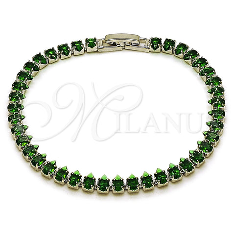 Pulsera Tennis 03.424.0008.7.07 Rodio Laminado, Diseño de Gota, con Zirconia Cubica Verde, Pulido, Rodinado (Grosor 05 MM, 8 Pulgadas de Largo)