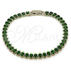 Pulsera Tennis 03.424.0008.7.07 Rodio Laminado, Diseño de Gota, con Zirconia Cubica Verde, Pulido, Rodinado (Grosor 05 MM, 8 Pulgadas de Largo)