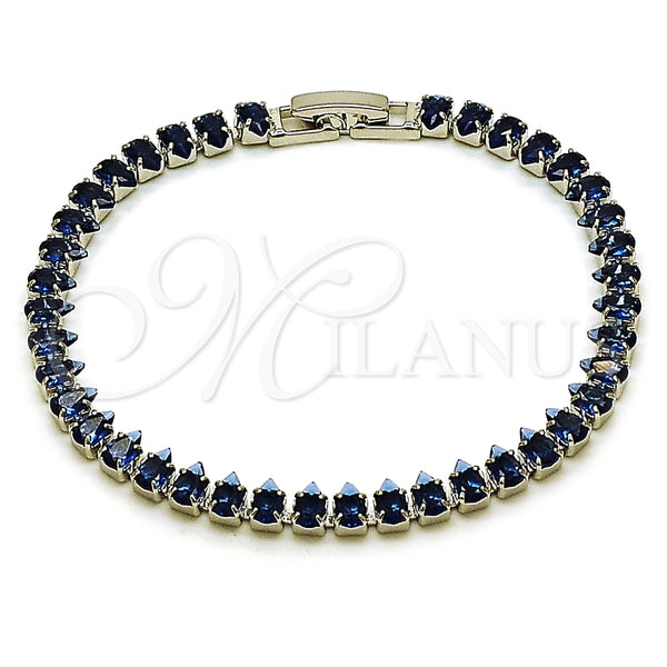 Pulsera Tennis 03.424.0008.8.07 Rodio Laminado, Diseño de Gota, con Zirconia Cubica Zafiro Azul, Pulido, Rodinado (Grosor 05 MM, 8 Pulgadas de Largo)