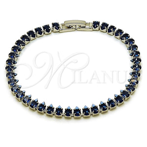 Pulsera Tennis 03.424.0008.8.07 Rodio Laminado, Diseño de Gota, con Zirconia Cubica Zafiro Azul, Pulido, Rodinado (Grosor 05 MM, 8 Pulgadas de Largo)
