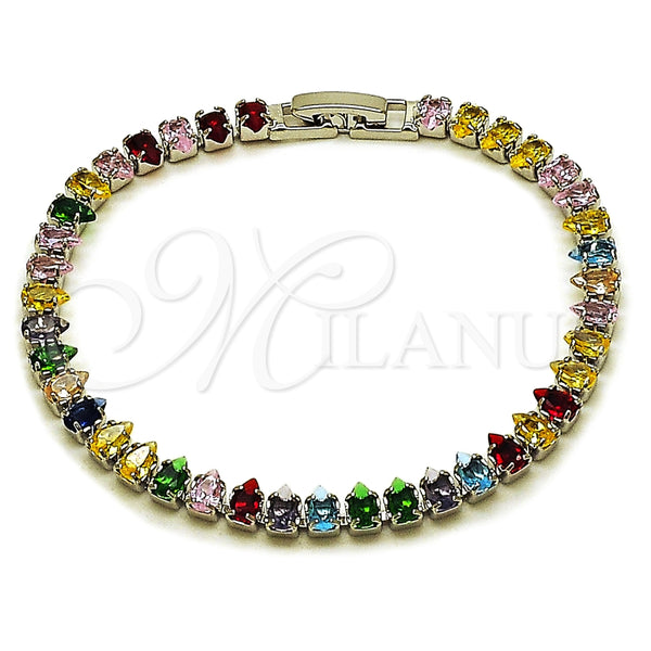 Pulsera Tennis 03.424.0008.9.07 Rodio Laminado, Diseño de Gota, con Zirconia Cubica Multicolor, Pulido, Rodinado (Grosor 05 MM, 8 Pulgadas de Largo)