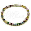Pulsera Tennis 03.424.0008.9.07 Rodio Laminado, Diseño de Gota, con Zirconia Cubica Multicolor, Pulido, Rodinado (Grosor 05 MM, 8 Pulgadas de Largo)