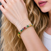 Pulsera Tennis 03.130.0004.1.07 Oro Laminado, Diseño de Baguette, con Zirconia Cubica Multicolor, Pulido, Tono Dorado (Grosor 04.8 MM, 7 Pulgadas de Largo)