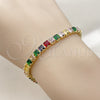 Pulsera Tennis 03.130.0004.1.07 Oro Laminado, Diseño de Baguette, con Zirconia Cubica Multicolor, Pulido, Tono Dorado (Grosor 04.8 MM, 7 Pulgadas de Largo)