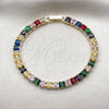 Pulsera Tennis 03.130.0004.1.07 Oro Laminado, Diseño de Baguette, con Zirconia Cubica Multicolor, Pulido, Tono Dorado (Grosor 04.8 MM, 7 Pulgadas de Largo)