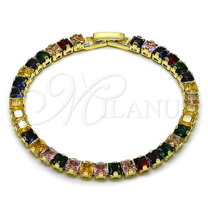 Pulsera Tennis 03.130.0004.1.07 Oro Laminado, Diseño de Baguette, con Zirconia Cubica Multicolor, Pulido, Tono Dorado (Grosor 04.8 MM, 7 Pulgadas de Largo)