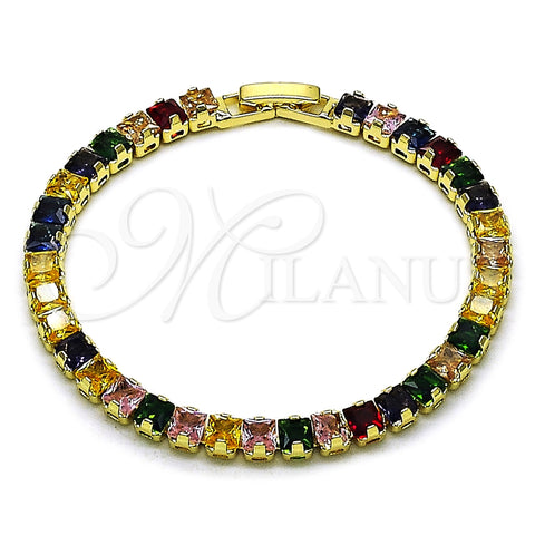 Pulsera Tennis 03.130.0004.1.07 Oro Laminado, Diseño de Baguette, con Zirconia Cubica Multicolor, Pulido, Tono Dorado (Grosor 04.8 MM, 7 Pulgadas de Largo)