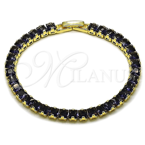 Pulsera Tennis 03.130.0004.2.07 Oro Laminado, Diseño de Baguette, con Zirconia Cubica Amatista, Pulido, Tono Dorado (Grosor 04.8 MM, 7 Pulgadas de Largo)