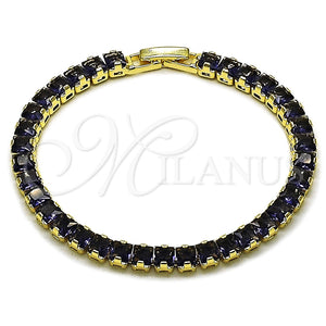 Pulsera Tennis 03.130.0004.2.07 Oro Laminado, Diseño de Baguette, con Zirconia Cubica Amatista, Pulido, Tono Dorado (Grosor 04.8 MM, 7 Pulgadas de Largo)
