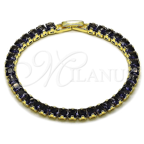 Pulsera Tennis 03.130.0004.2.07 Oro Laminado, Diseño de Baguette, con Zirconia Cubica Amatista, Pulido, Tono Dorado (Grosor 04.8 MM, 7 Pulgadas de Largo)