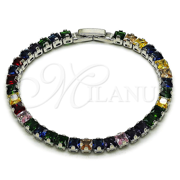 Pulsera Tennis 03.130.0004.3.07 Oro Laminado, Diseño de Baguette, con Zirconia Cubica Multicolor, Pulido, Tono Dorado (Grosor 04.8 MM, 7 Pulgadas de Largo)