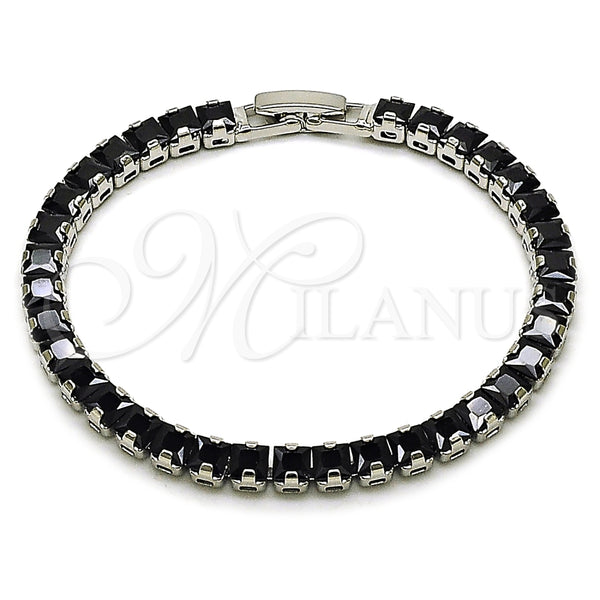 Pulsera Tennis 03.130.0004.4.07 Rodio Laminado, Diseño de Baguette, con Zirconia Cubica Negro, Pulido, Rodinado (Grosor 04.8 MM, 7 Pulgadas de Largo)