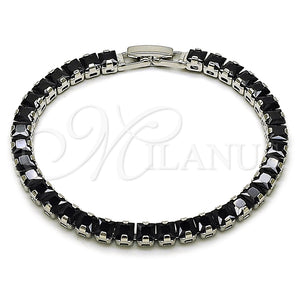 Pulsera Tennis 03.130.0004.4.07 Rodio Laminado, Diseño de Baguette, con Zirconia Cubica Negro, Pulido, Rodinado (Grosor 04.8 MM, 7 Pulgadas de Largo)