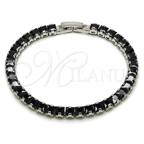 Pulsera Tennis 03.130.0004.4.07 Rodio Laminado, Diseño de Baguette, con Zirconia Cubica Negro, Pulido, Rodinado (Grosor 04.8 MM, 7 Pulgadas de Largo)