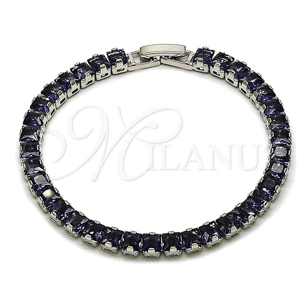 Pulsera Tennis 03.130.0004.5.07 Rodio Laminado, Diseño de Cluster, con Zirconia Cubica Amatista, Pulido, Rodinado (Grosor 04.8 MM, 7 Pulgadas de Largo)