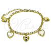 Pulsera Elegante 03.383.0036.08 Oro Laminado, Diseño de Corazón y Rolo, con Madre Perla Marfil, Pulido, Tono Dorado (Grosor 04.3 MM, 8 Pulgadas de Largo)
