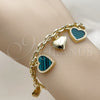 Pulsera Elegante 03.383.0036.1.08 Oro Laminado, Diseño de Corazón y Rolo, con Madre Perla Light Turquoise, Pulido, Tono Dorado (Grosor 04.3 MM, 8 Pulgadas de Largo)