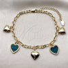 Pulsera Elegante 03.383.0036.1.08 Oro Laminado, Diseño de Corazón y Rolo, con Madre Perla Light Turquoise, Pulido, Tono Dorado (Grosor 04.3 MM, 8 Pulgadas de Largo)