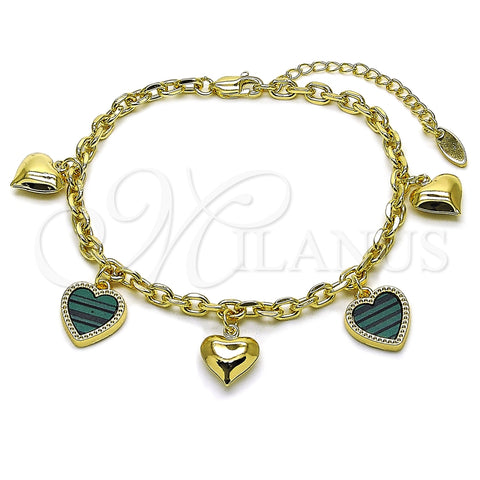 Pulsera Elegante 03.383.0036.1.08 Oro Laminado, Diseño de Corazón y Rolo, con Madre Perla Light Turquoise, Pulido, Tono Dorado (Grosor 04.3 MM, 8 Pulgadas de Largo)