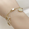 Rosario de Pulsera 09.253.0086.08 Oro Laminado, Diseño de San Benito y Cruz, con Cristal Blanca y Zirconia Cubica Blanca, Pulido, Tono Dorado