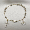 Rosario de Pulsera 09.253.0086.08 Oro Laminado, Diseño de San Benito y Cruz, con Cristal Blanca y Zirconia Cubica Blanca, Pulido, Tono Dorado