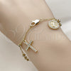 Rosario de Pulsera 09.253.0087.08 Oro Laminado, Diseño de San Judas y Cruz, con Zirconia Cubica Blanca y Cristal Blanca, Diamantado, Tono Dorado