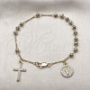 Rosario de Pulsera 09.253.0087.08 Oro Laminado, Diseño de San Judas y Cruz, con Zirconia Cubica Blanca y Cristal Blanca, Diamantado, Tono Dorado