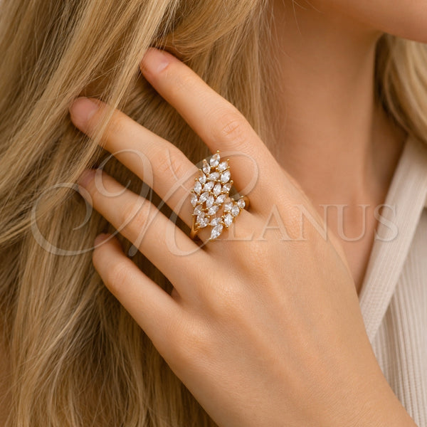 Anillo Multi Piedra 01.317.0001 Oro Laminado, Diseño de Oja, con Zirconia Cubica Blanca, Pulido, Tono Dorado (Talla Unica)