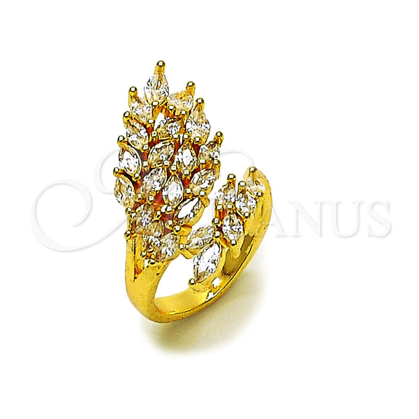Anillo Multi Piedra 01.317.0001 Oro Laminado, Diseño de Oja, con Zirconia Cubica Blanca, Pulido, Tono Dorado (Talla Unica)