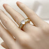 Anillo Multi Piedra 01.317.0002 Oro Laminado, Diseño de Baguette y Cluster, con Zirconia Cubica Blanca y Micro Pave Blanca, Pulido, Tono Dorado (Talla Unica)
