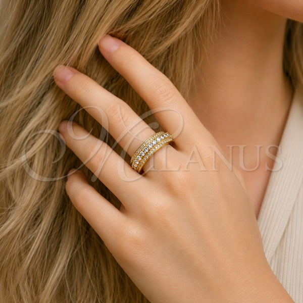 Anillo Multi Piedra 01.317.0003 Oro Laminado, Diseño de Cluster, con Zirconia Cubica Blanca y Micro Pave Blanca, Pulido, Tono Dorado (Talla Unica)