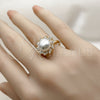 Anillo Multi Piedra 01.317.0004 Oro Laminado, Diseño de Flor y Cluster, con Zirconia Cubica Blanca y Perla Marfil, Pulido, Tono Dorado (Talla Unica)