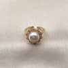 Anillo Multi Piedra 01.317.0004 Oro Laminado, Diseño de Flor y Cluster, con Zirconia Cubica Blanca y Perla Marfil, Pulido, Tono Dorado (Talla Unica)