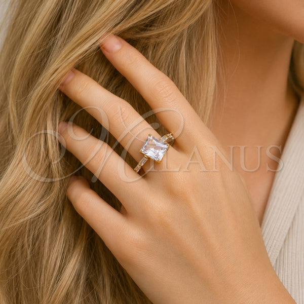 Anillo Multi Piedra 01.317.0006 Oro Laminado, Diseño de Baguette, con Zirconia Cubica Blanca, Pulido, Tono Dorado (Talla Unica)